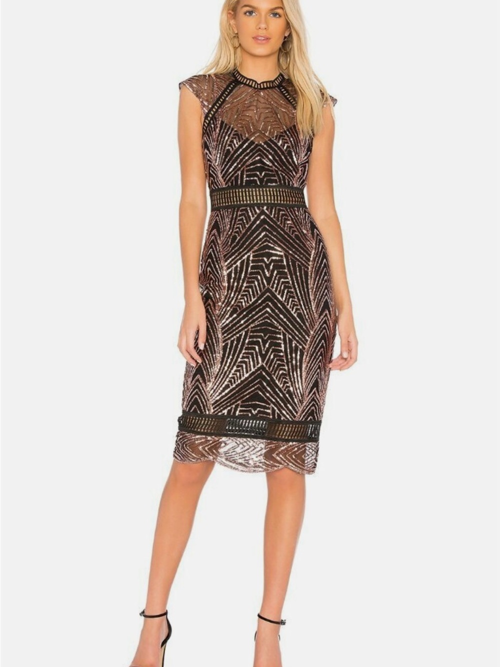 SAYLOR Black & Rose Gold Embellished Midi Dress